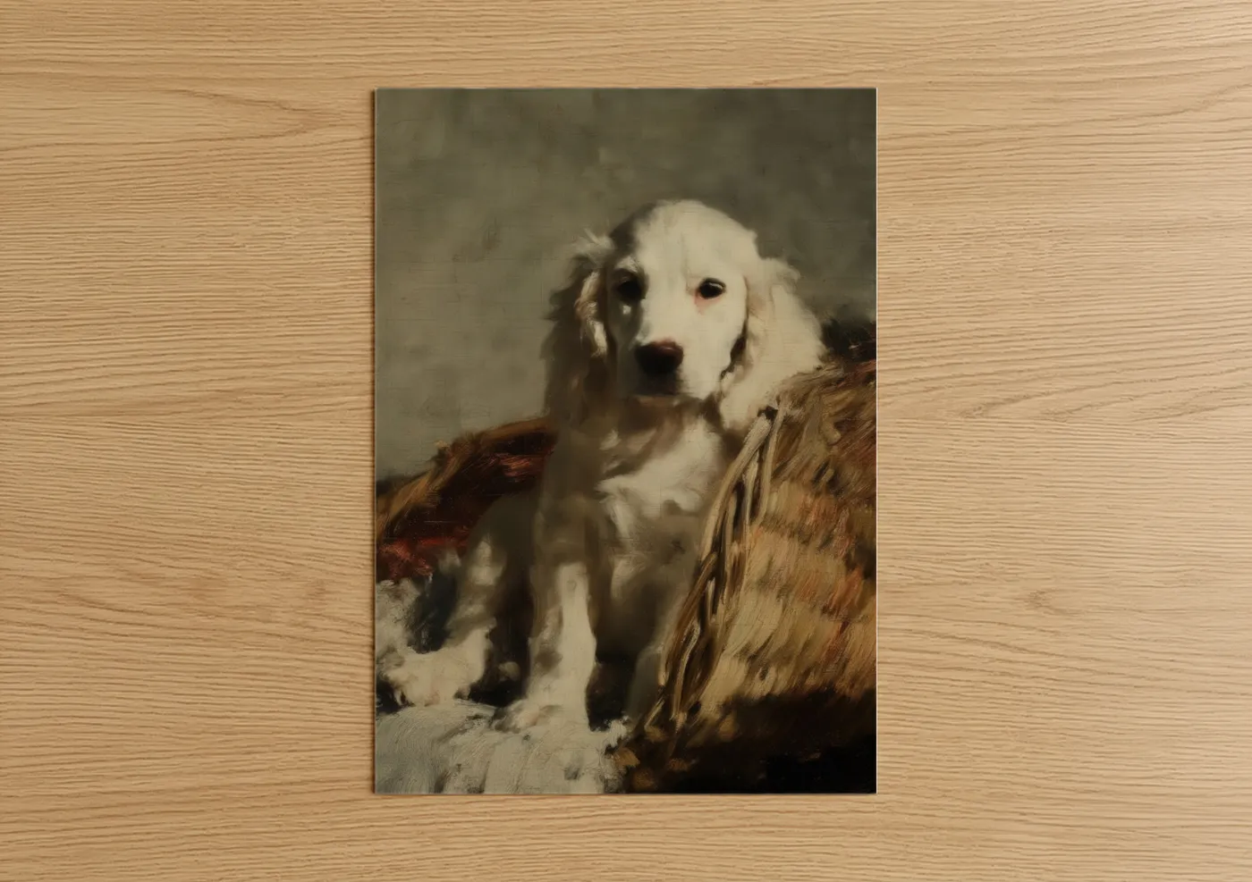 Elegant White Spaniel Portrait Oil Painting Wall Art