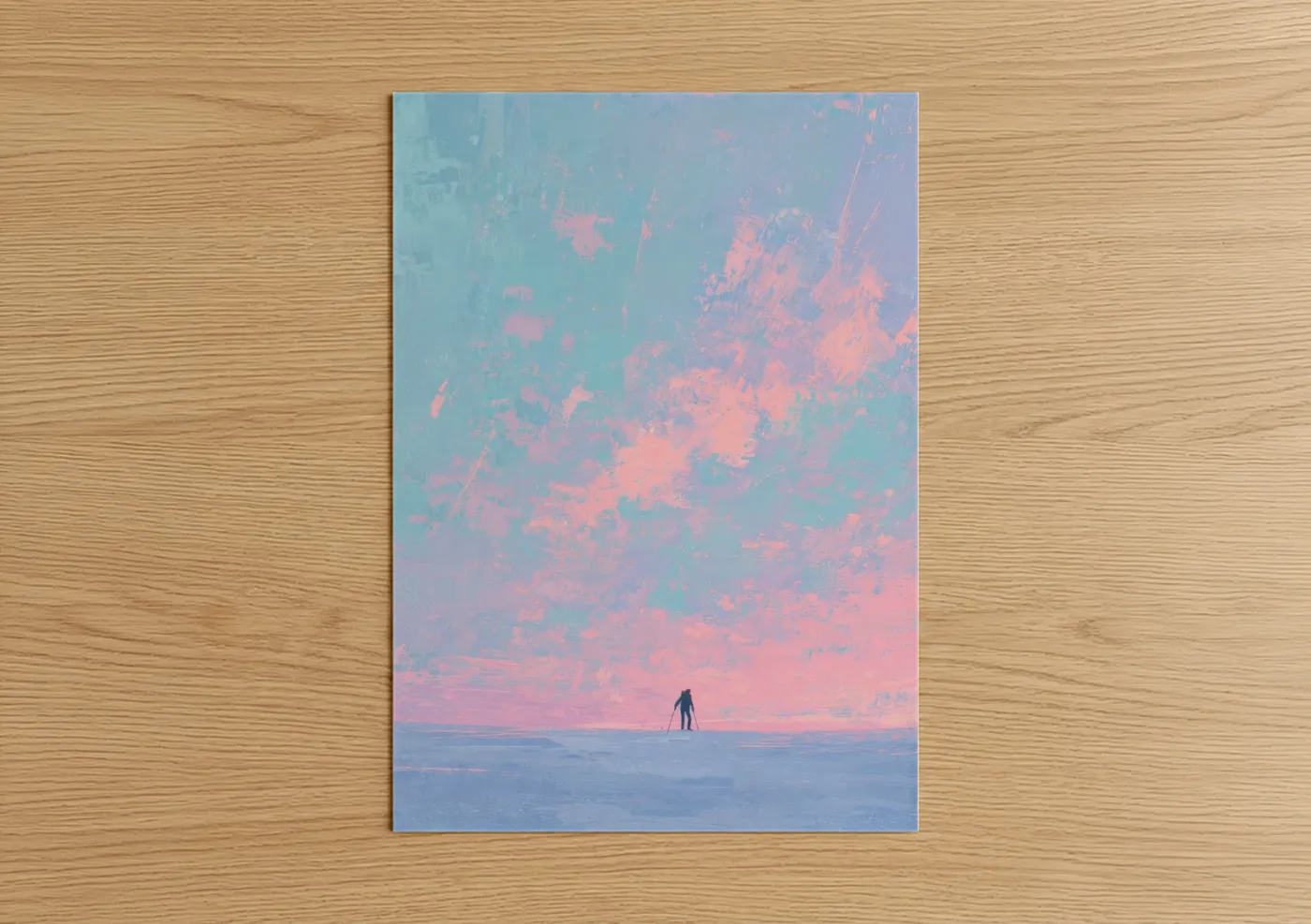 Solitary Skier Pastel Sunset Landscape Wall Art