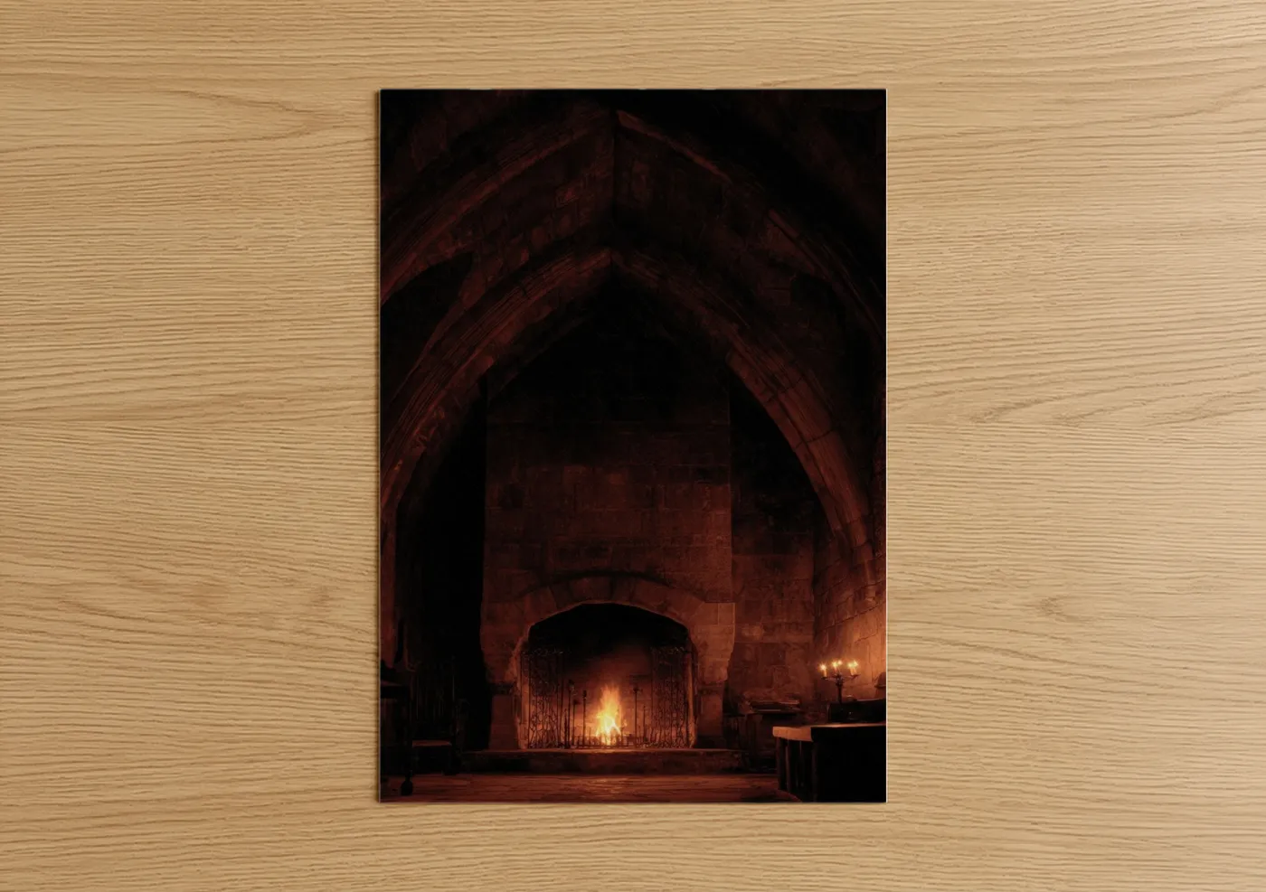 Gothic Fireplace with Glowing Flames Wall Art