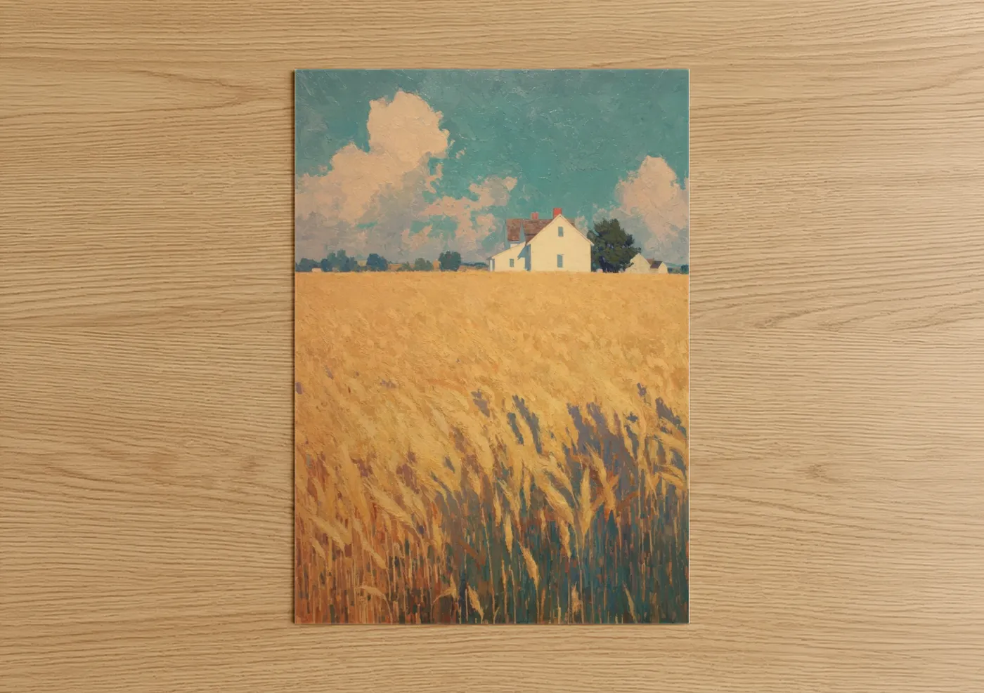 Golden Wheat Field Farm House Landscape Wall Art