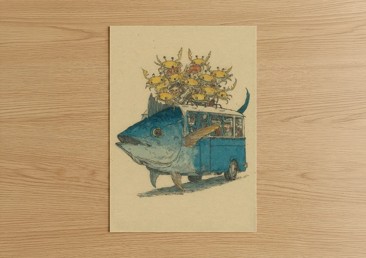 Whimsical Tuna Vintage Truck Illustration Wall Art