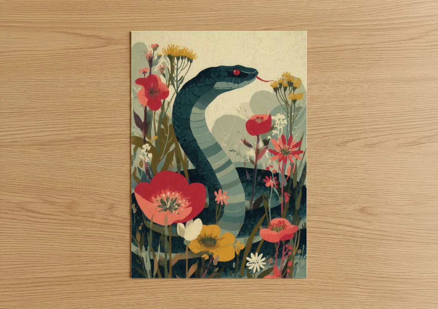 Garden Python Floral Illustration Wall Art