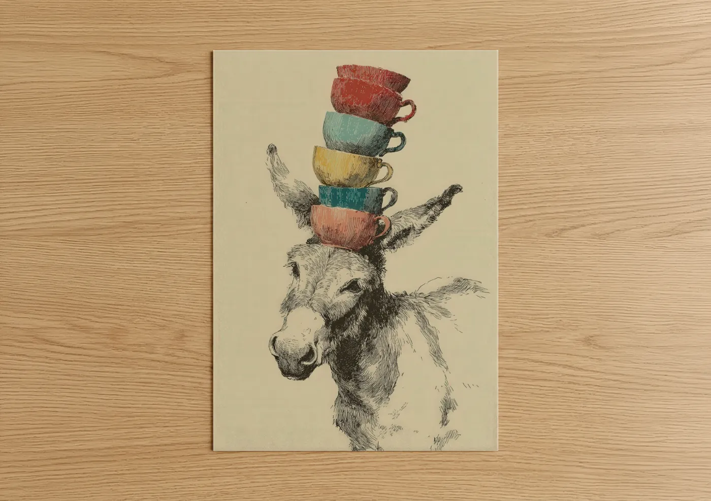 Whimsical Teacup Mule Illustration Wall Art