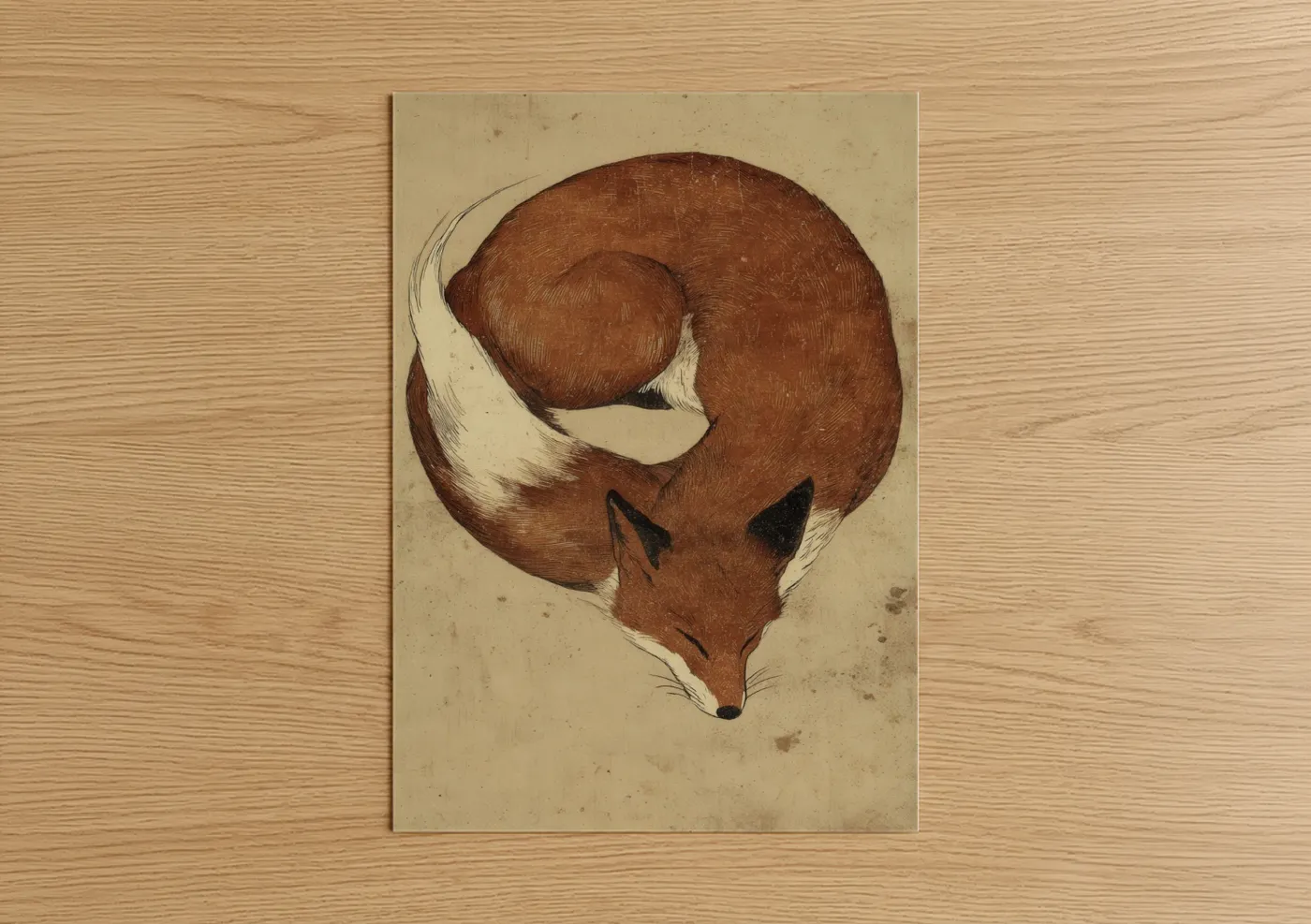 Resting Fox Vintage Wildlife Illustration Wall Art