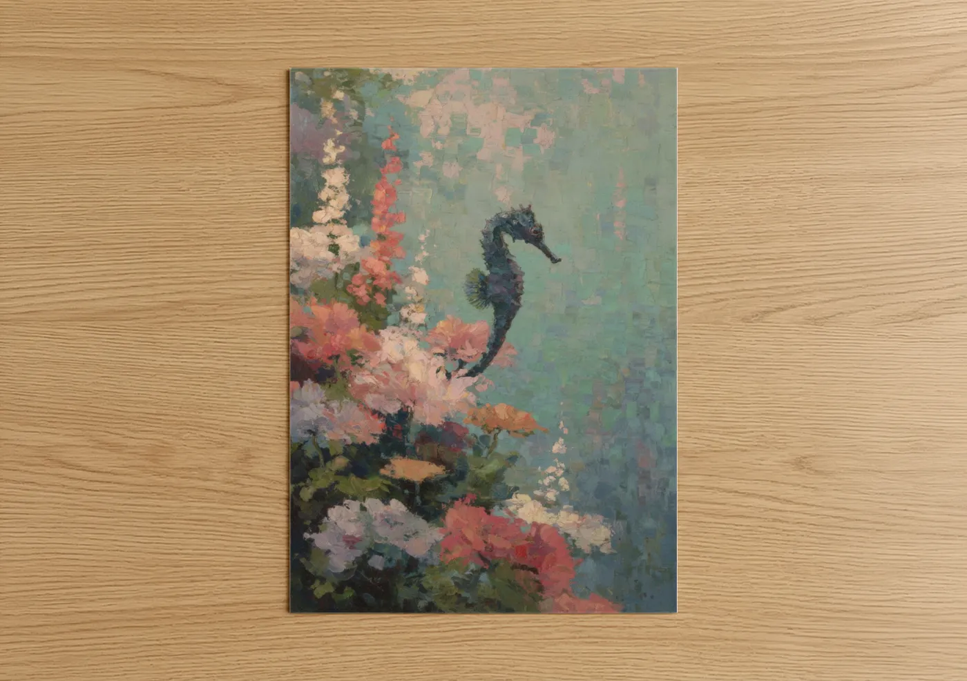 Coral Seahorse Floral Fine Wall Art