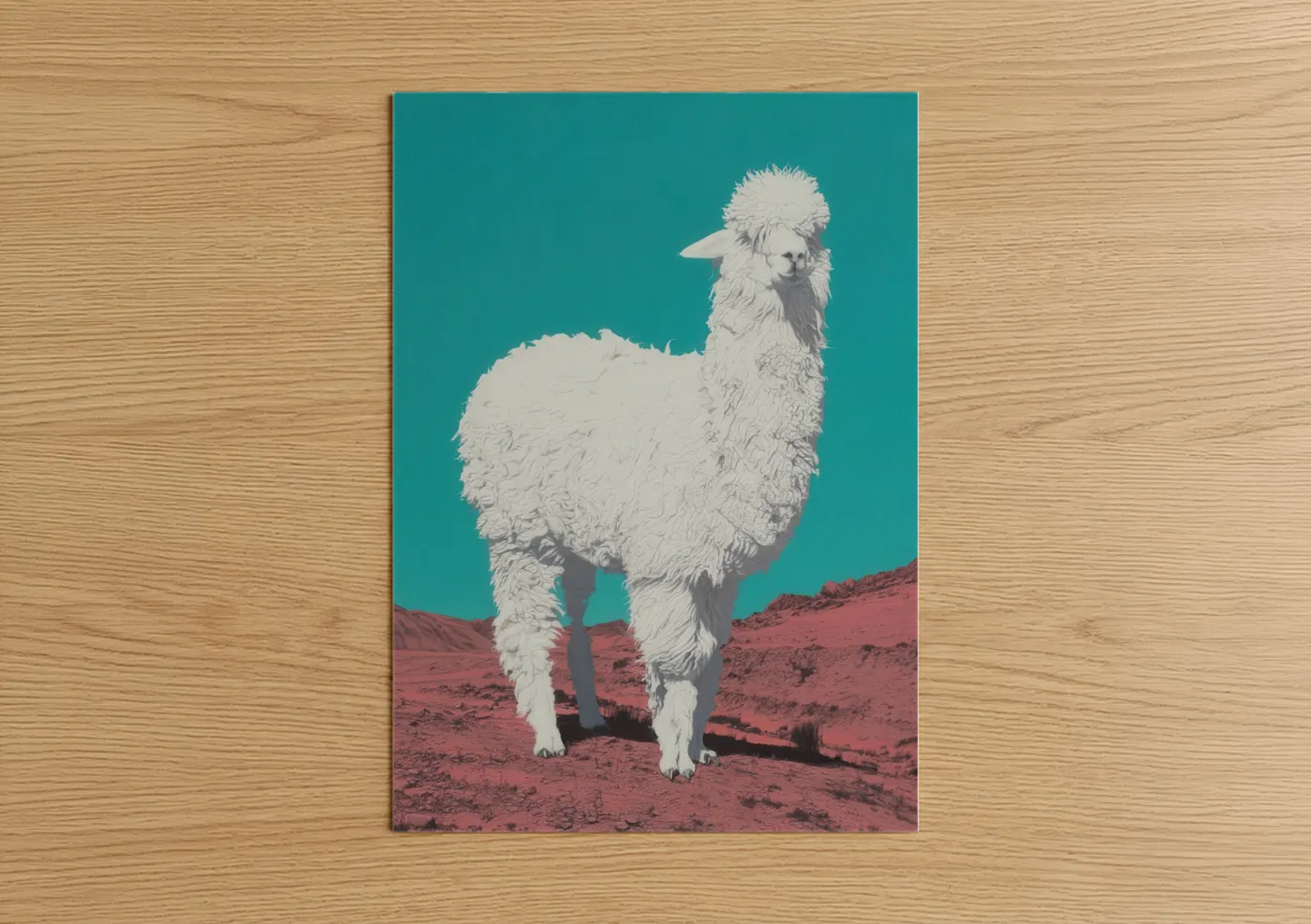 White Alpaca Desert Landscape Wall Art