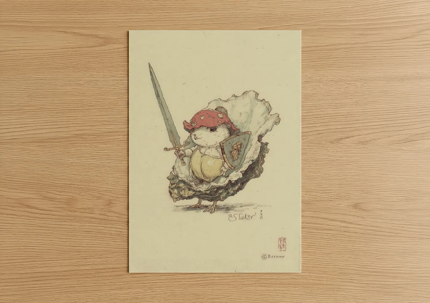 Warrior Oyster Whimsical Illustration Wall Art