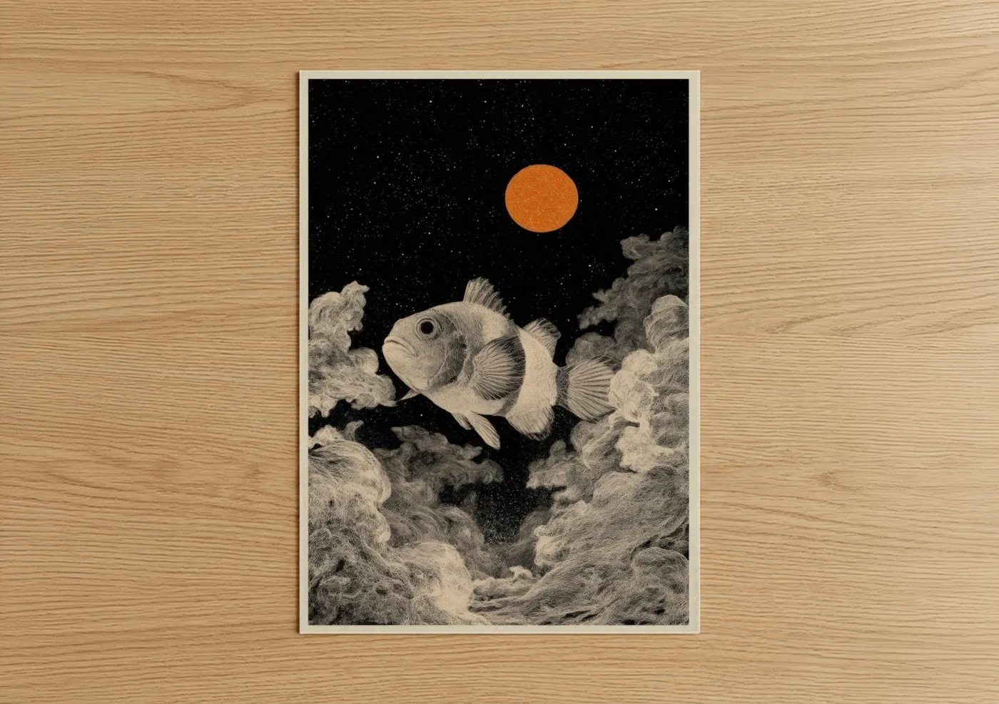 Nocturnal Clownfish Orange Moon Wall Art