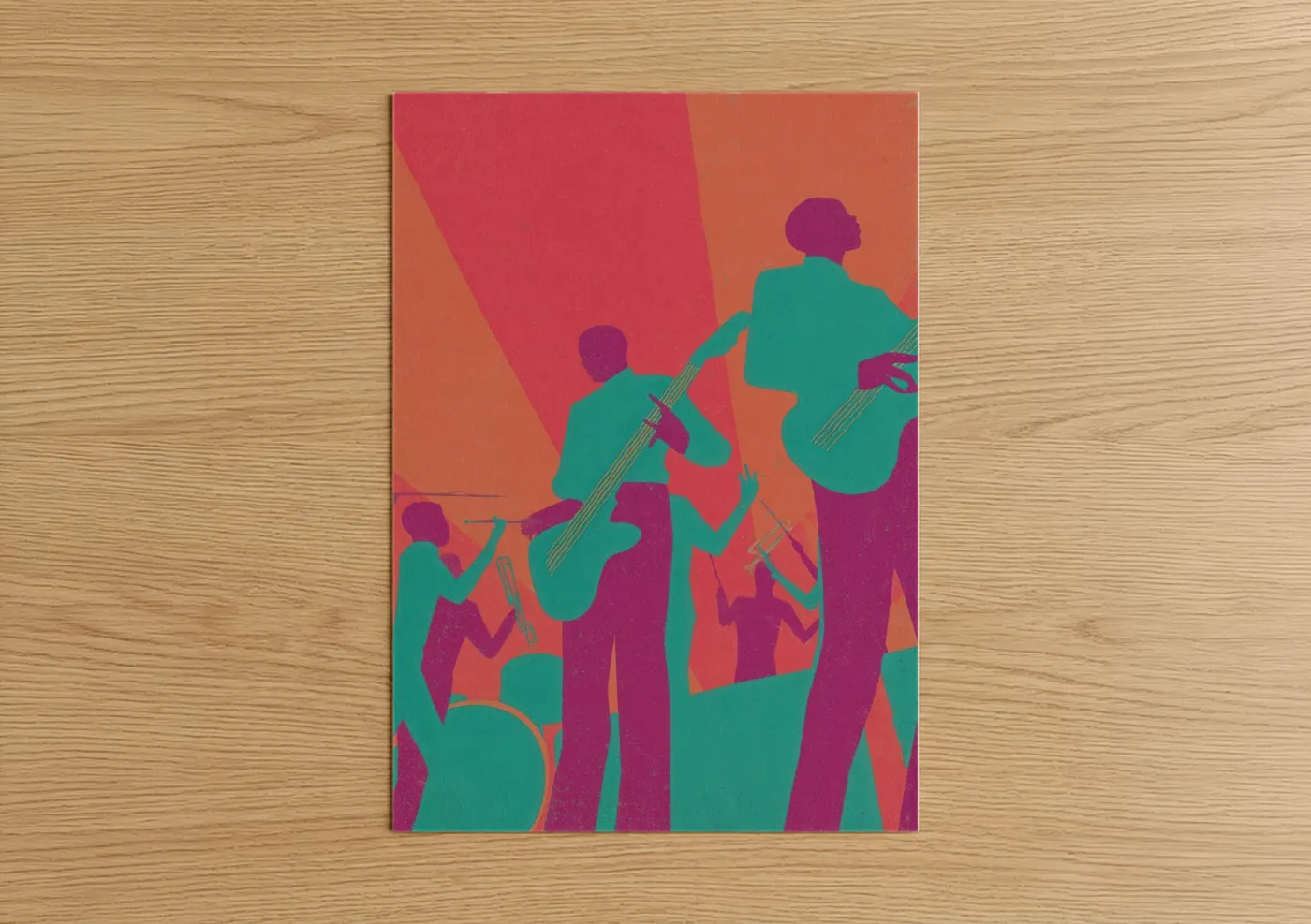 Vibrant Funk Band Musicians Silhouettes Wall Art