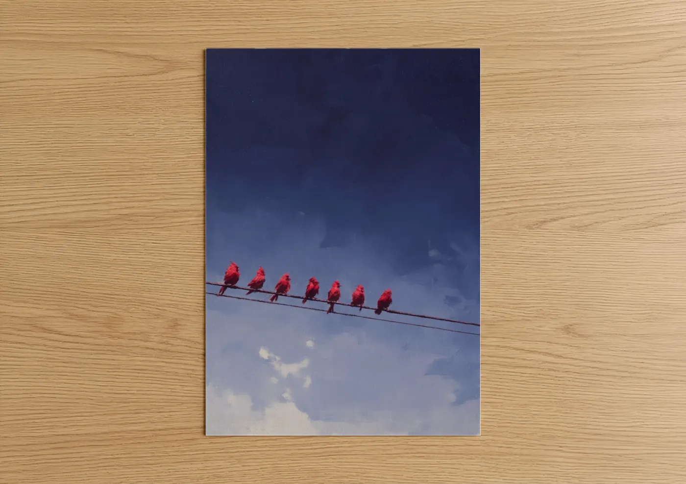 Red Cardinals on Wire Sky Wall Art