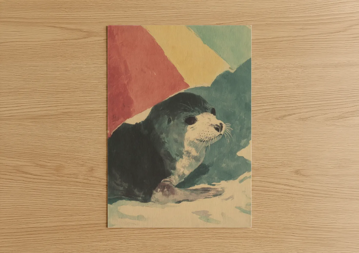 Curious Sea Lion Vintage Watercolor Wall Art
