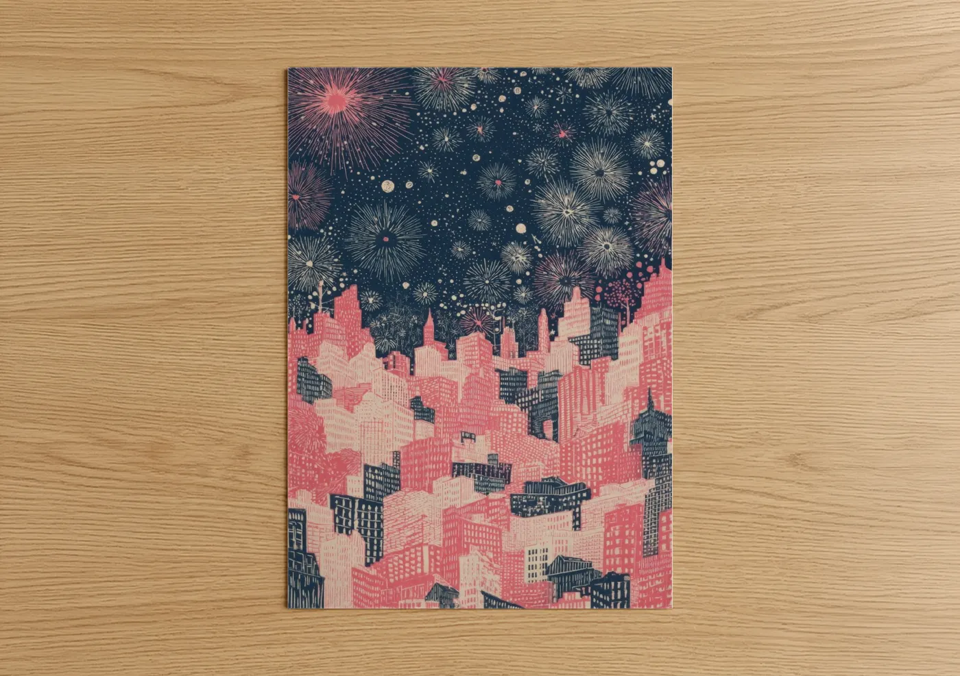 New Years Eve Fireworks City Skyline Wall Art