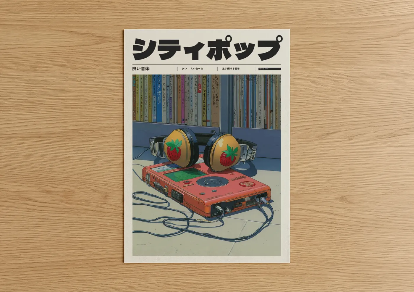 Strawberry Anime Headphones Y2K Wall Art