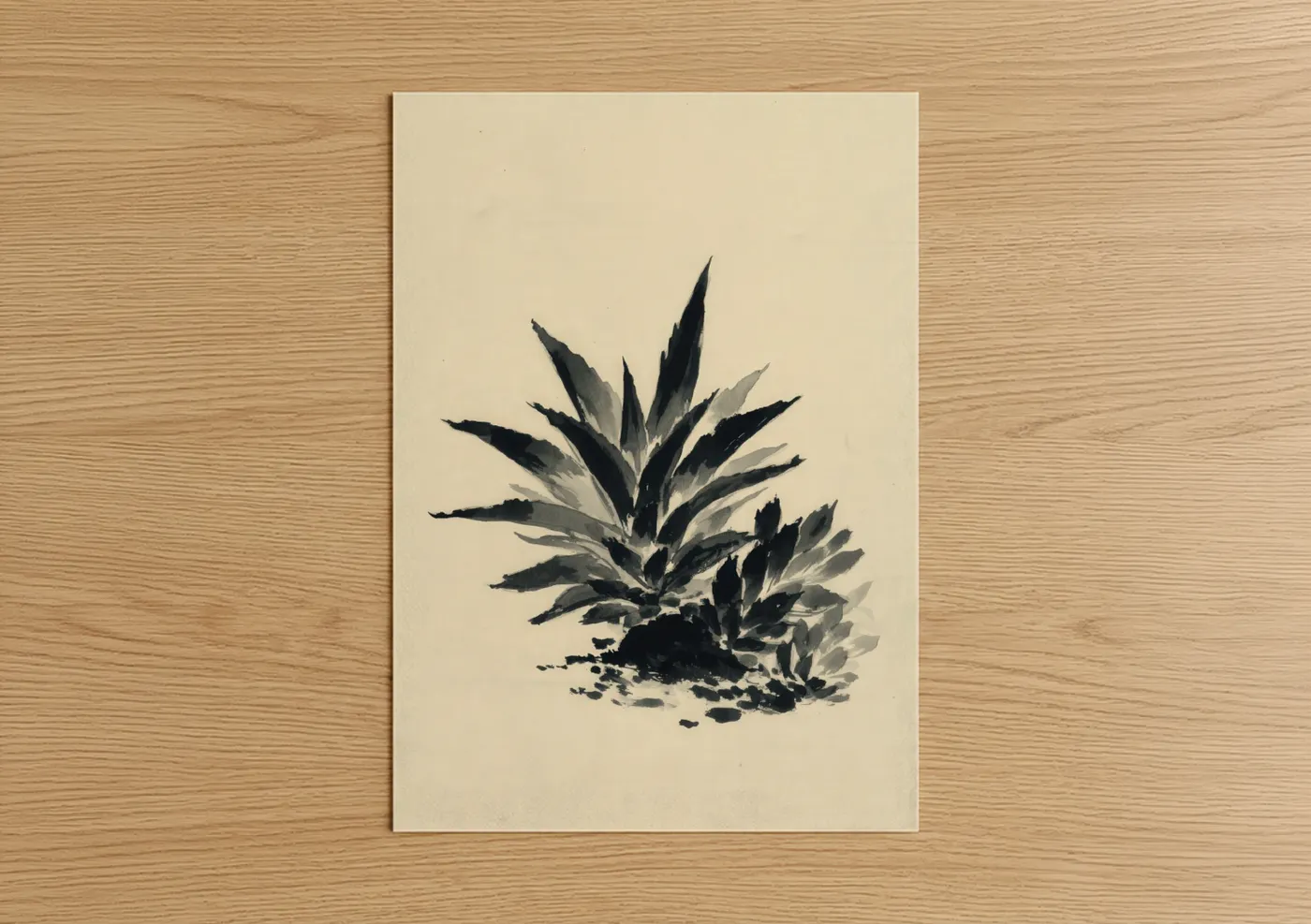Dramatic Succulent Ink Drawing Wall Art