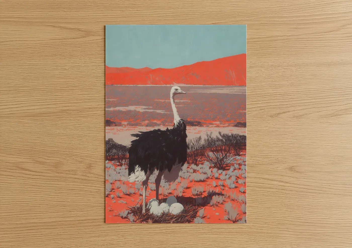 Desert Ostrich Modern Wildlife Wall Art