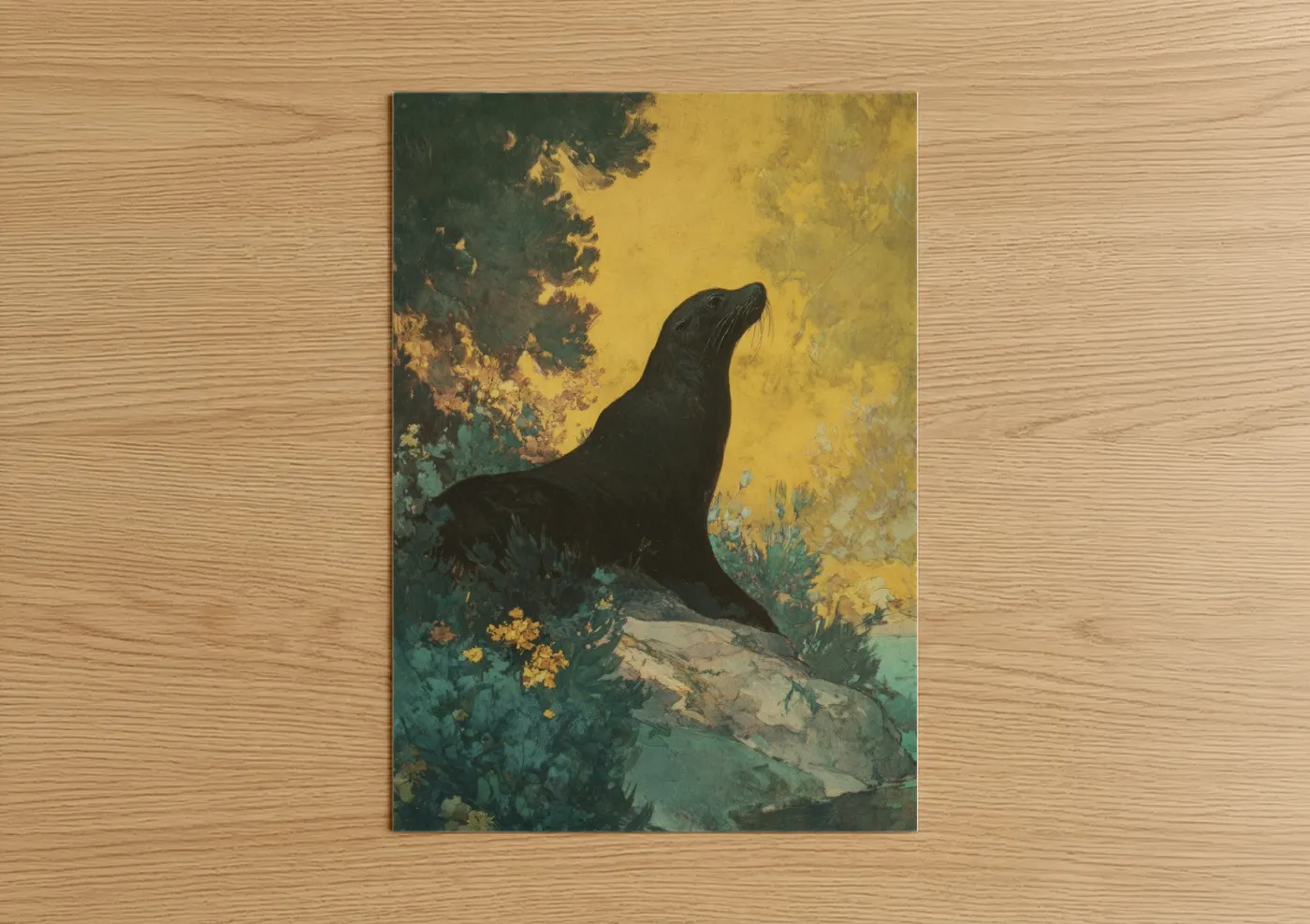 Coastal Sea Lion Wildlife Illustration Wall Art