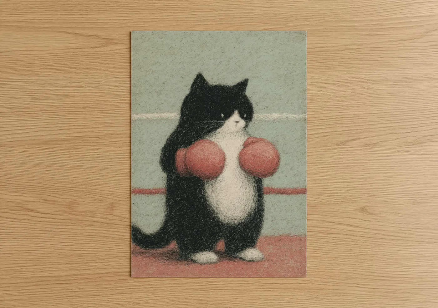 Boxing Cat Illustration Minimalist Wall Art