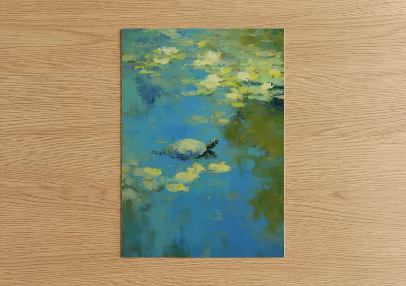 Turtle Swimming Among Lily Pads Wall Art
