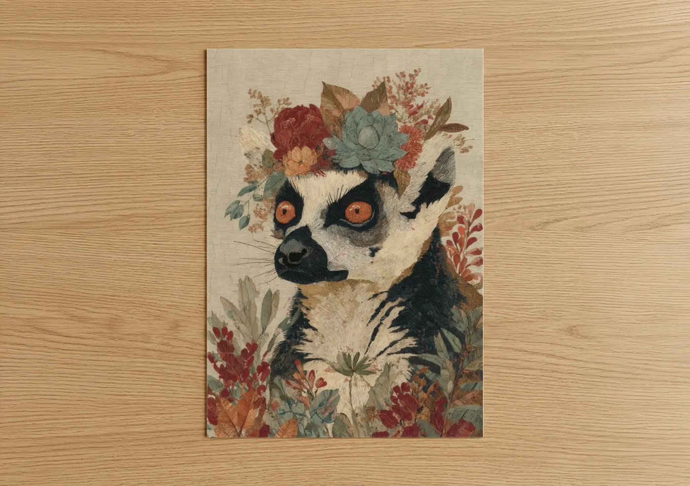 Floral Lemur Wildlife Illustration Wall Art