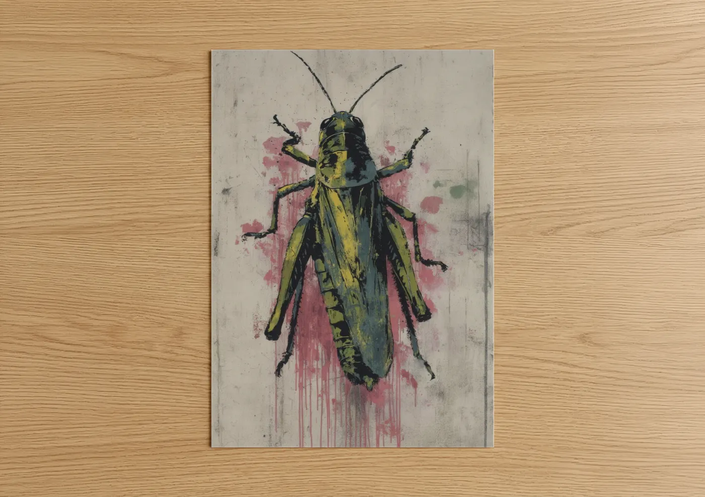 Splattered Grasshopper Watercolor Wall Art