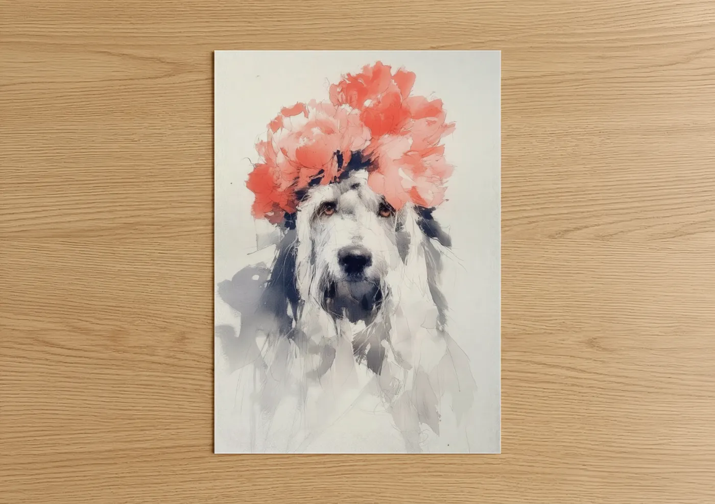 Floral Terrier Watercolor Portrait Art Wall Art