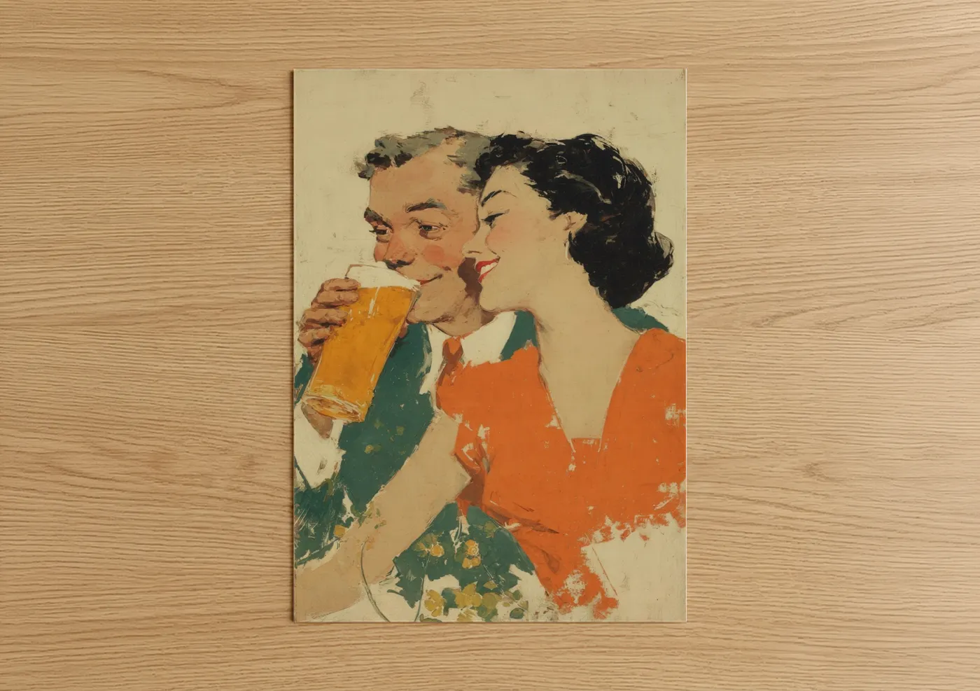 Vintage Couple Beer Cheers Retro Wall Art