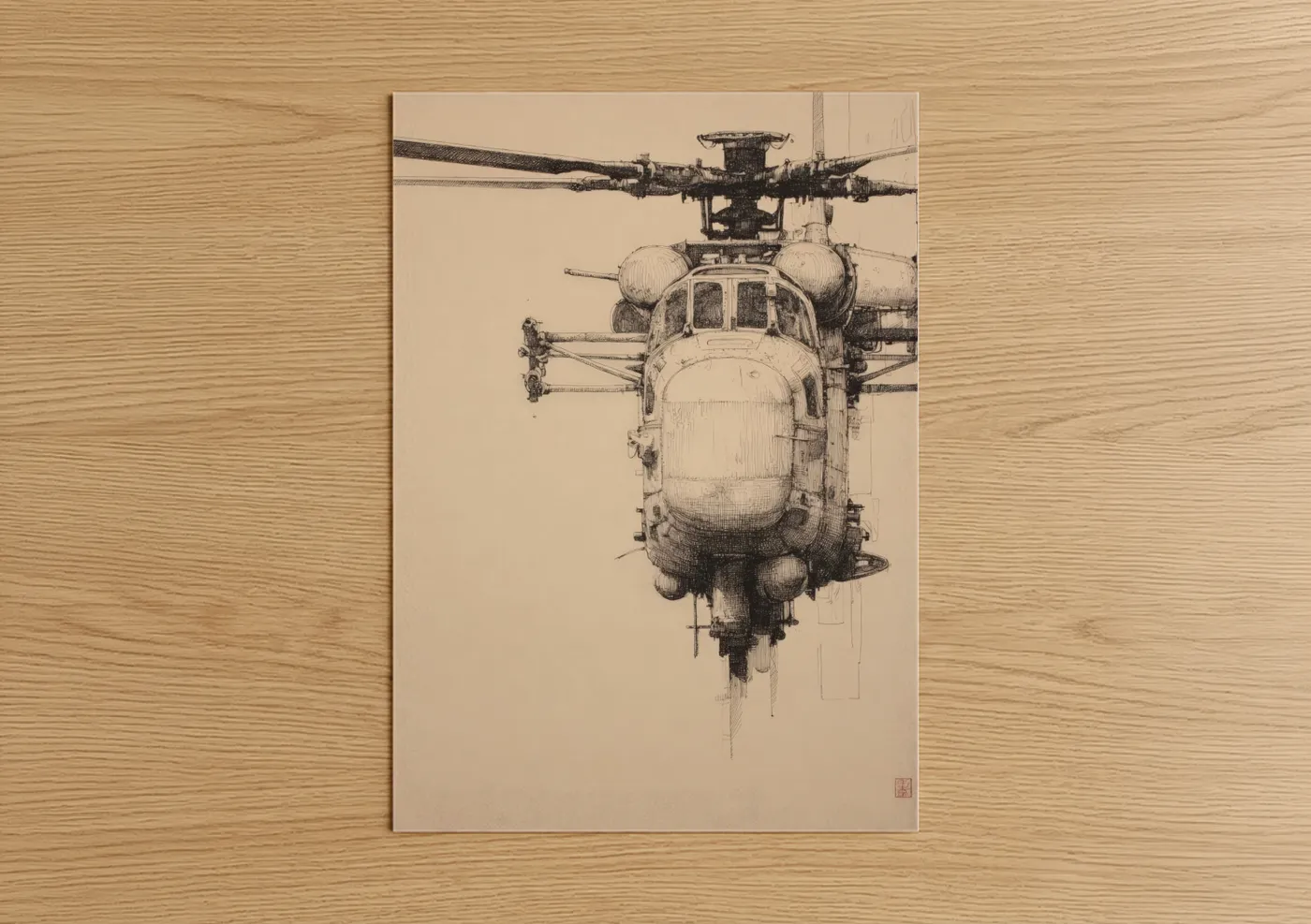 Technical Helicopter Engineering Blueprint Wall Art