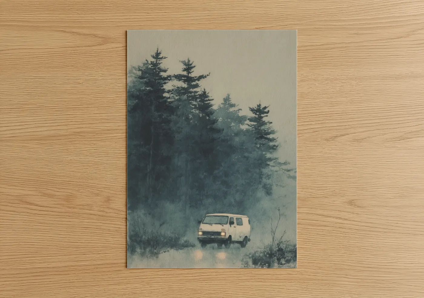 Vintage Van Misty Forest Landscape Wall Art
