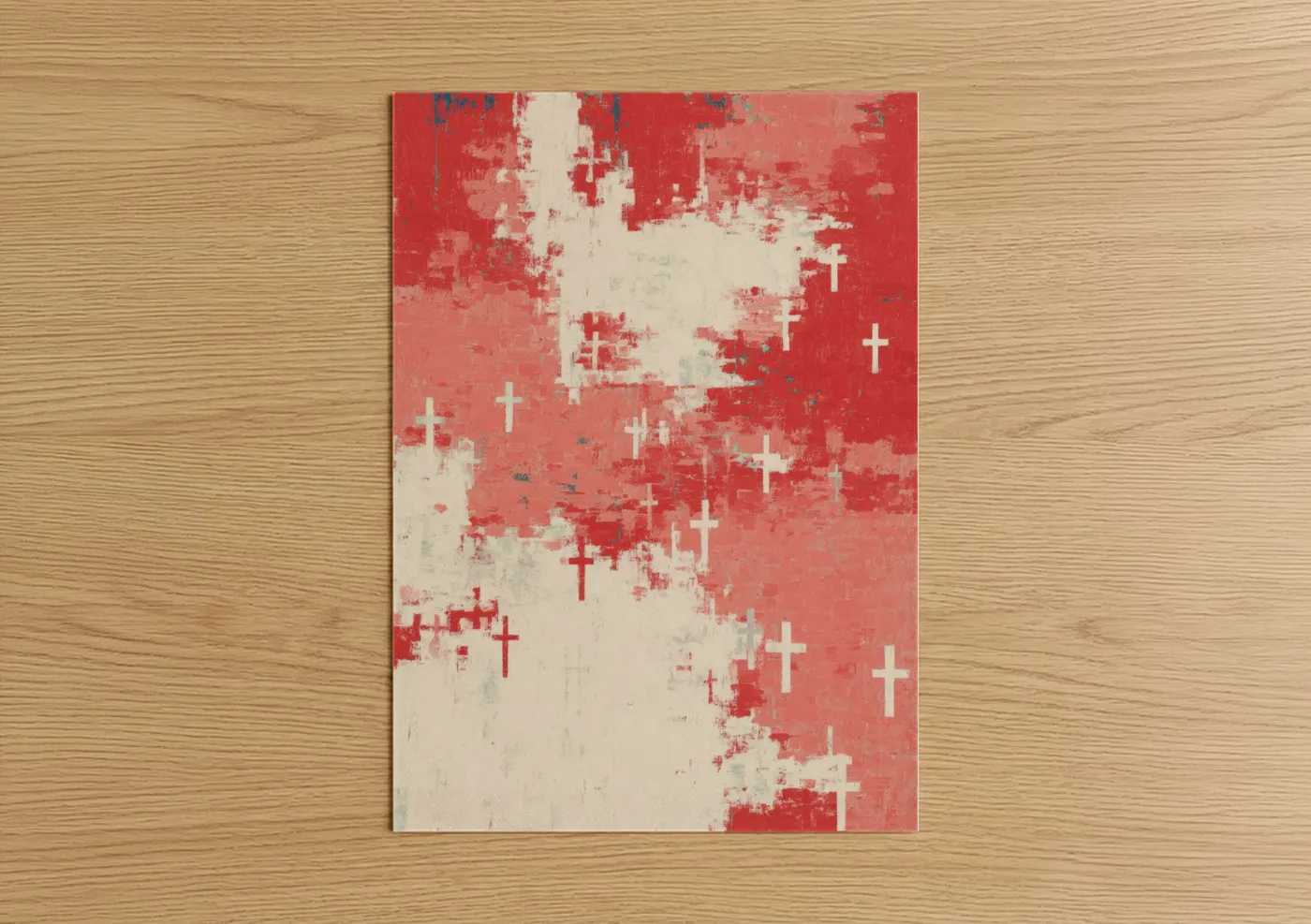 Veterans day art print on warm oak wood — red and white palette — Crimson Remembrance poster