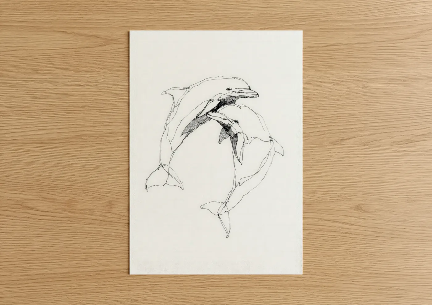 Playful Dolphins Sketch Line Art Wall Art
