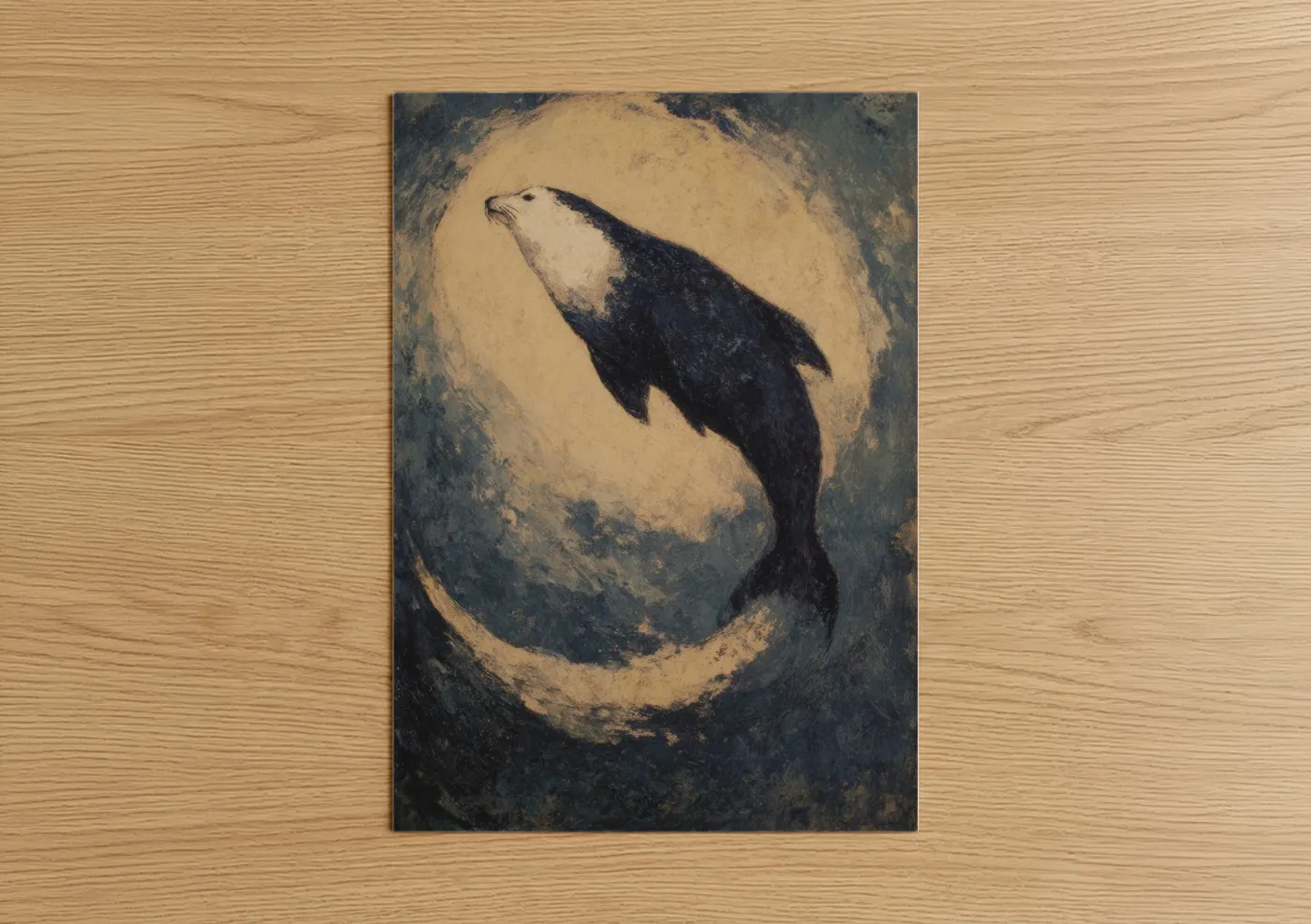 Moonlit Sea Lion Silhouette Art Wall Art