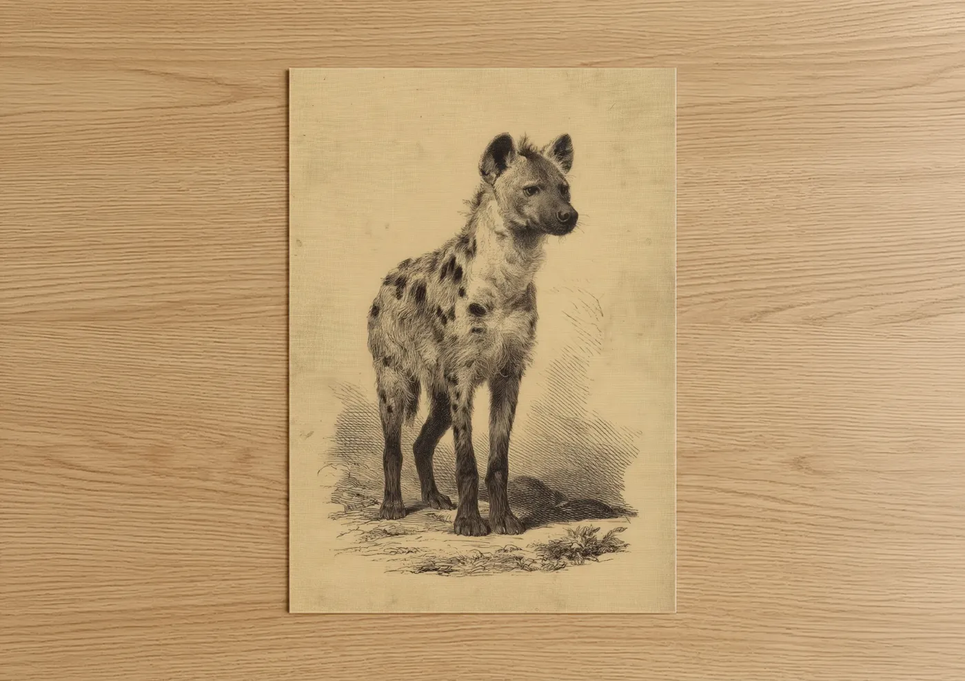 Standing Hyena Vintage Engraving Wall Art