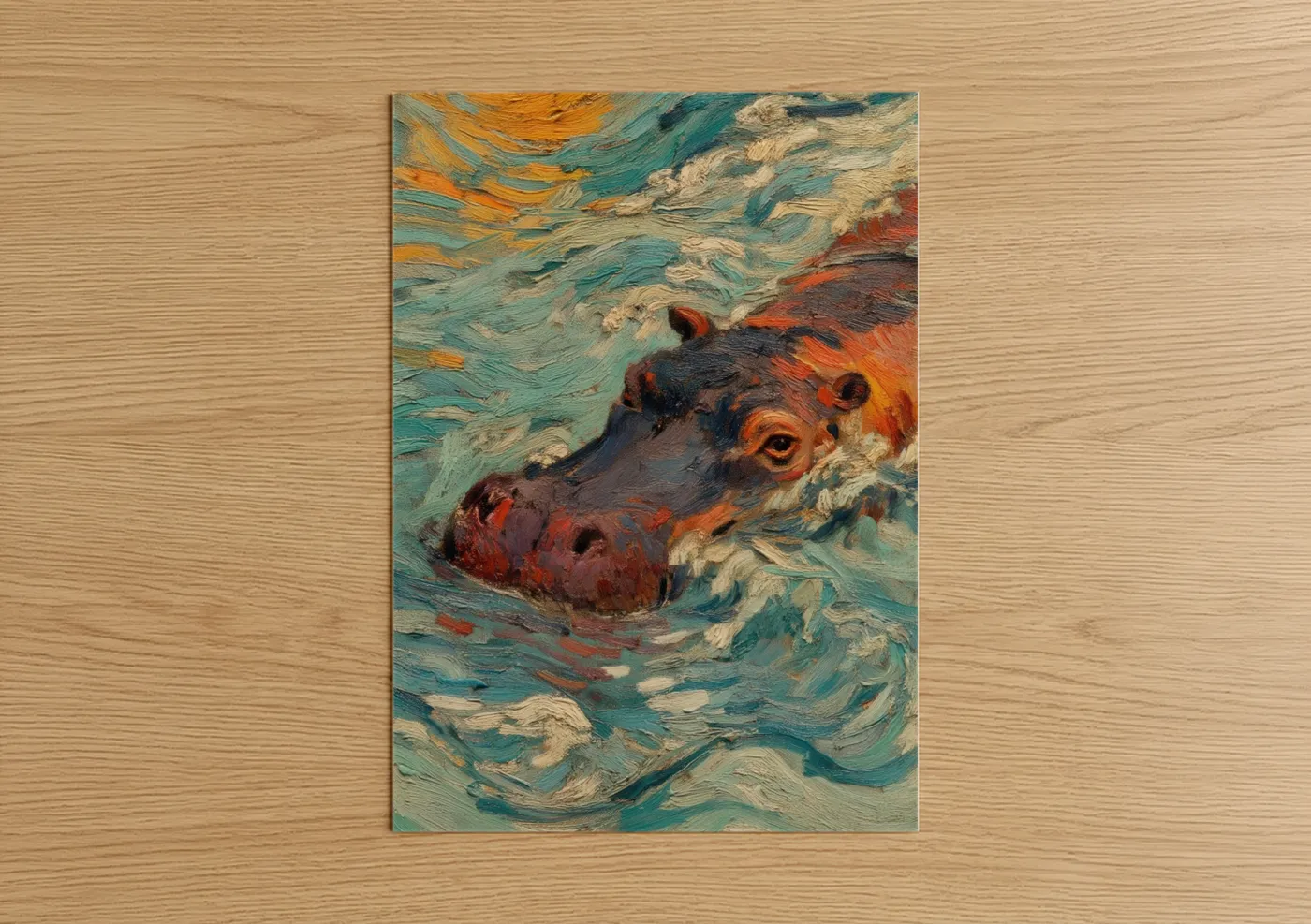 Hippo in Water Impressionist Art Wall Art