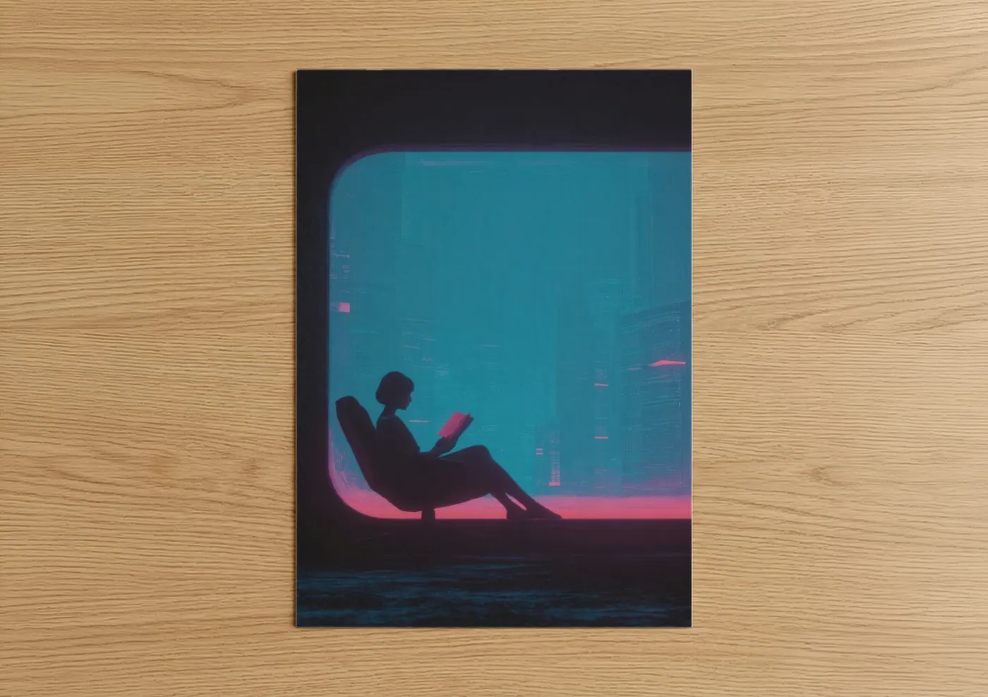 Neon Reader Cyberpunk Digital Wall Art