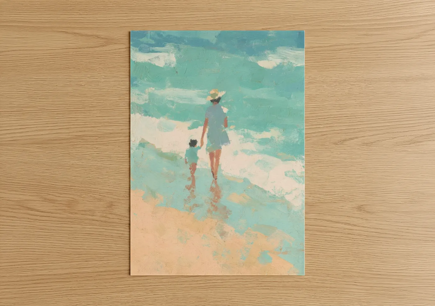 Mother and Child Beach Watercolor Wall Art