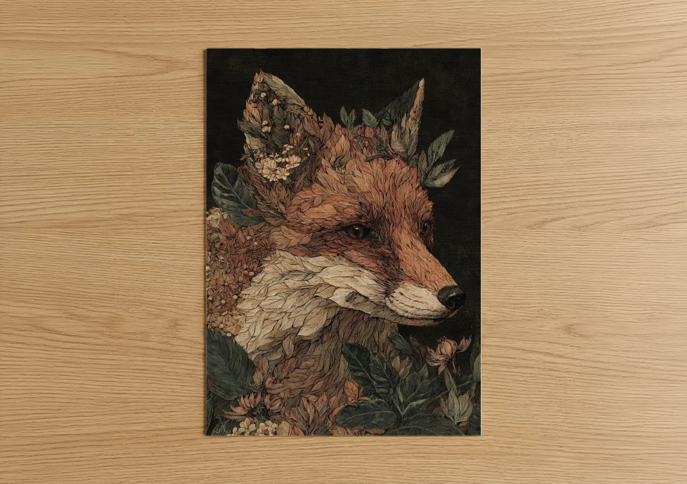 Floral Fox Portrait Botanical Wall Art
