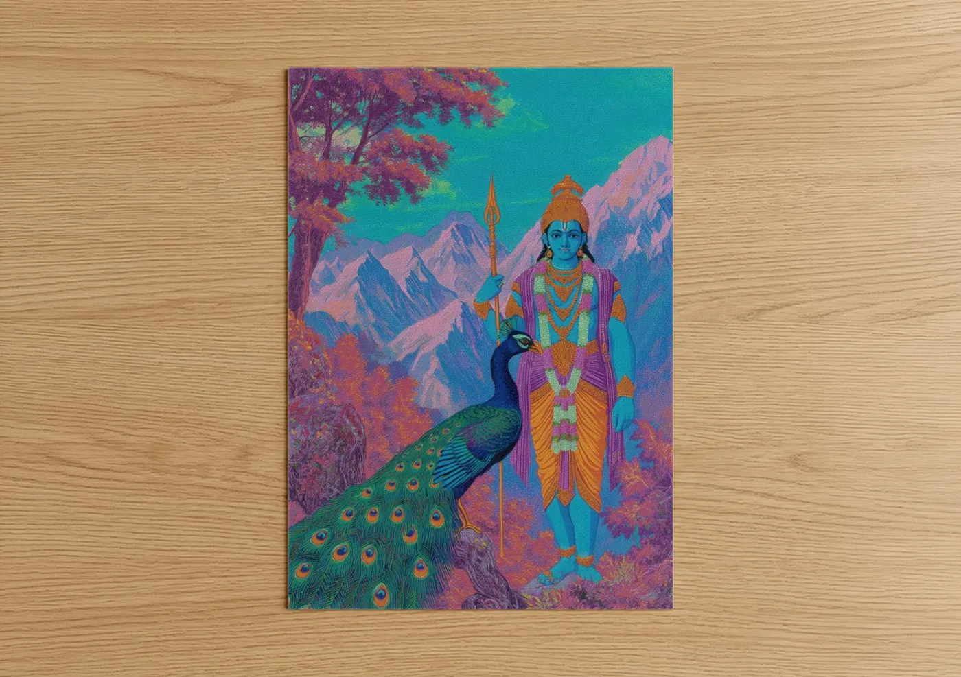 Hindu Deity Peacock Mountain Spiritual Wall Art