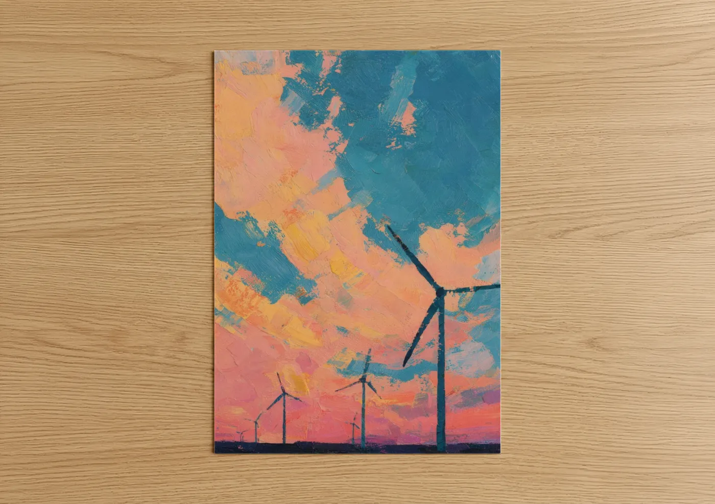 Colorful Wind Turbine Sunset Landscape Wall Art