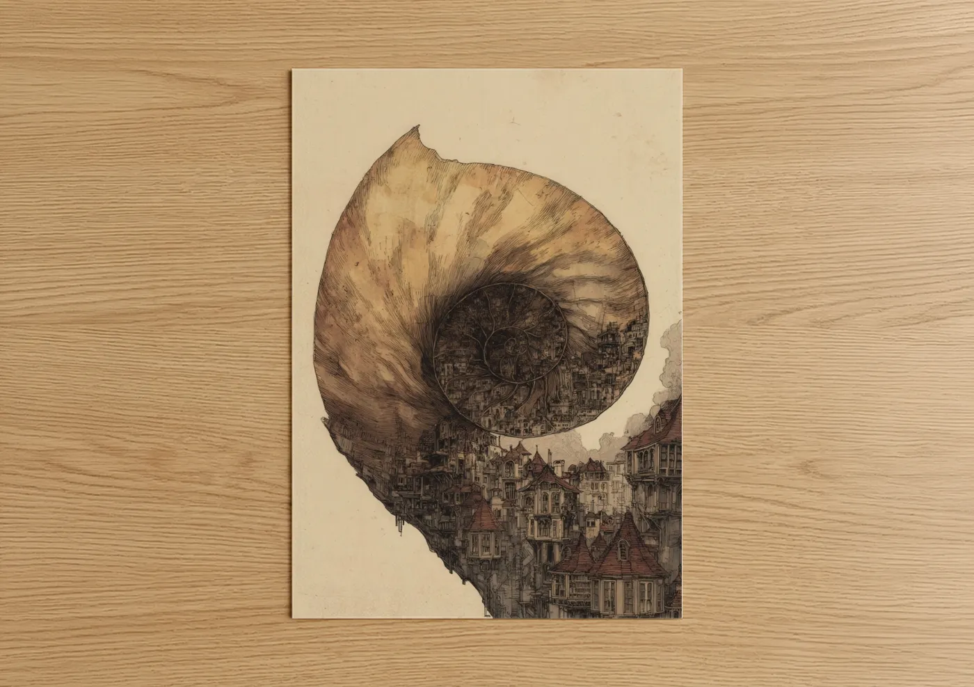 Architectural Nautilus Shell Cityscape Wall Art