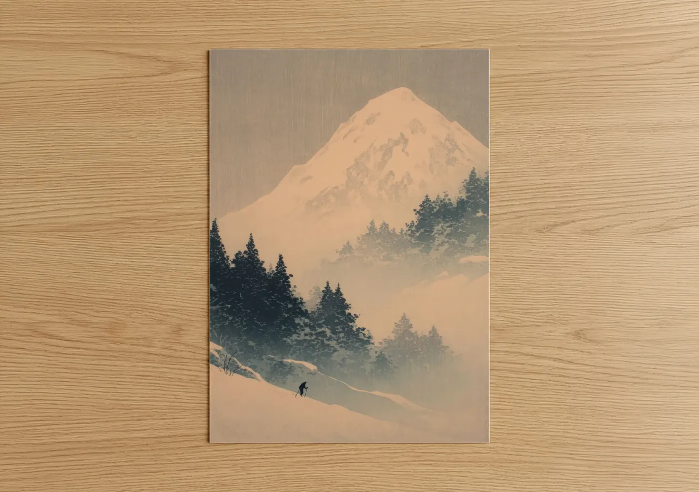 Snowy Mountain Skier Winter Landscape Wall Art