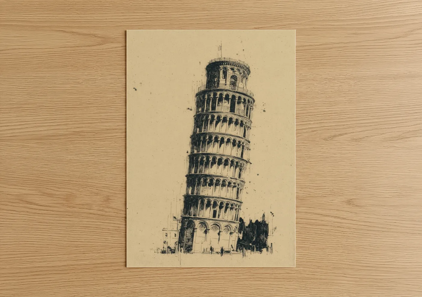 Leaning Tower of Pisa Ink Sketch Wall Art