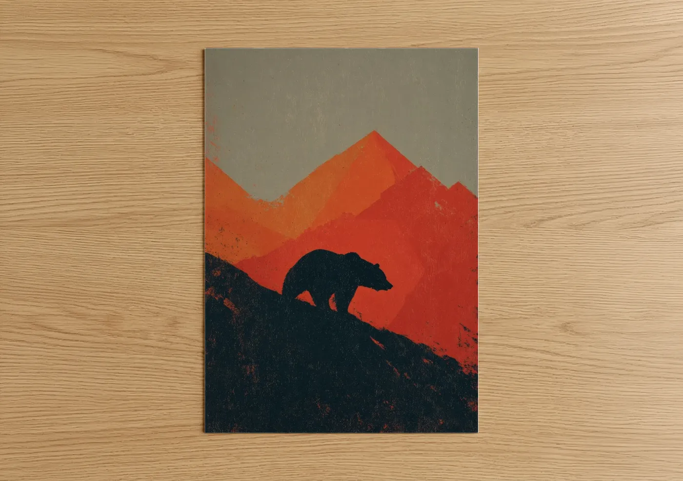 Grizzly Bear Mountain Silhouette Wall Art