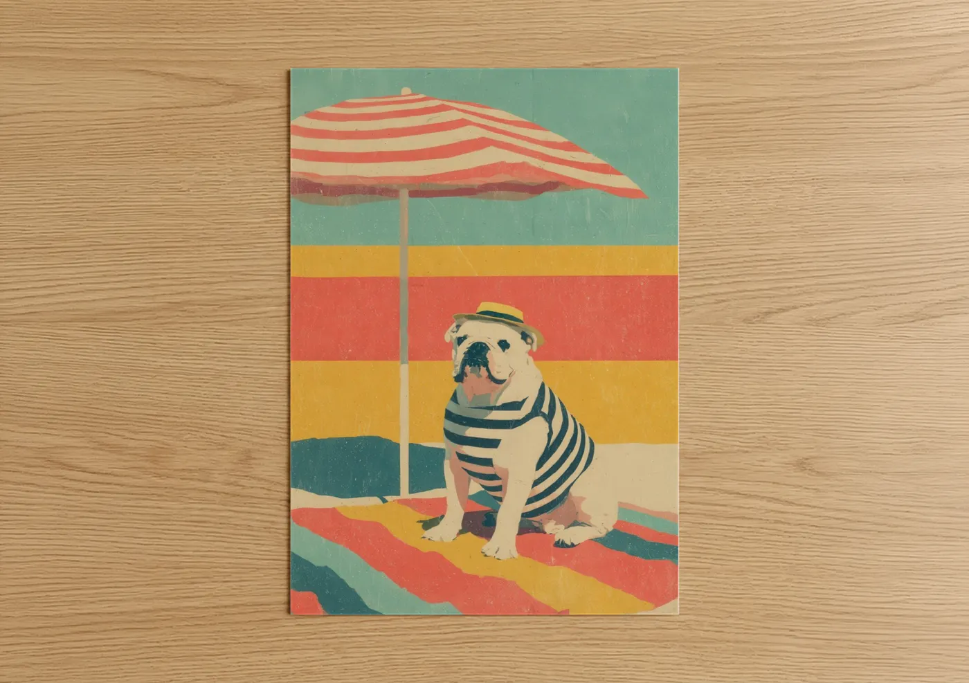 Retro Beach Bulldog Vintage Summer Wall Art