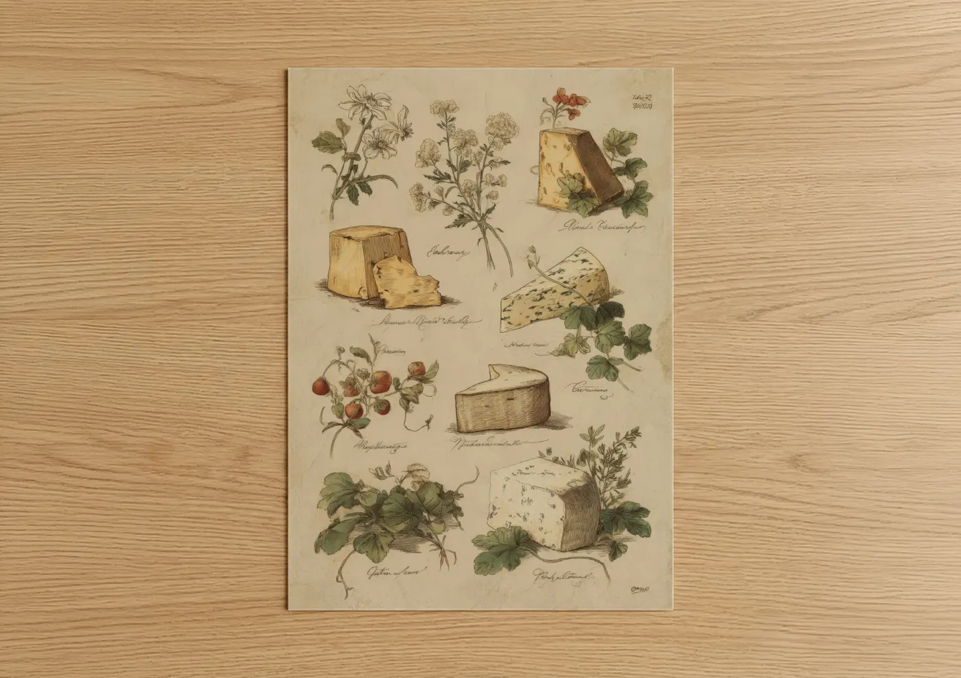 Vintage Cheese Botanical Illustration Wall Art