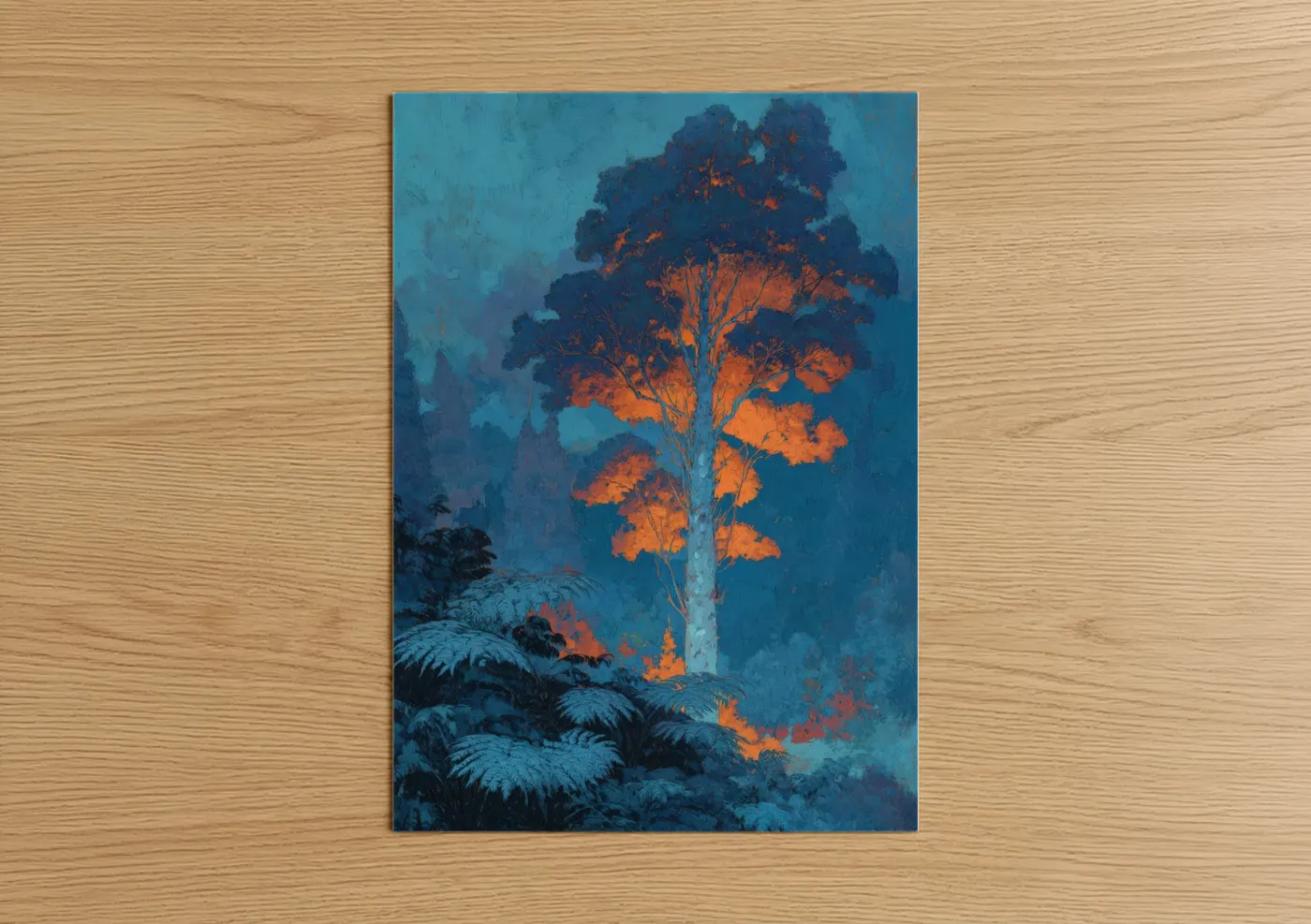 Glowing Kauri Tree Blue Night Wall Art