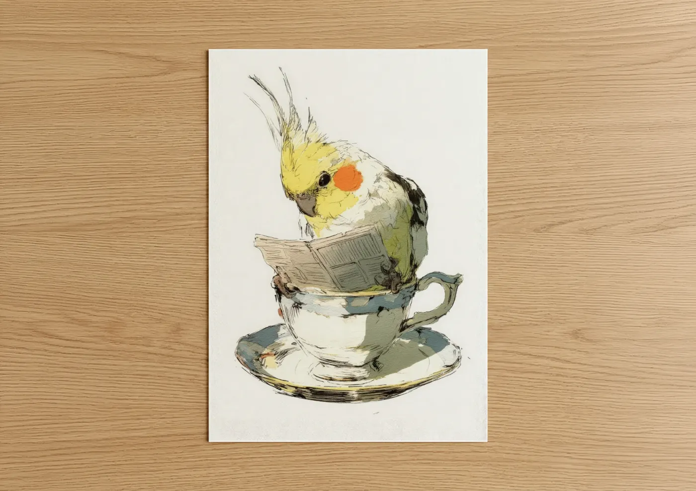 Whimsical Cockatiel Reading Newspaper Wall Art