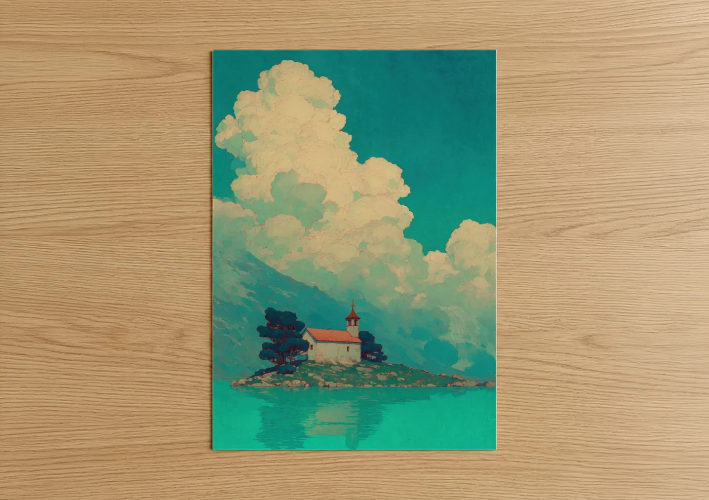 Island Chapel Turquoise Sky Wall Art
