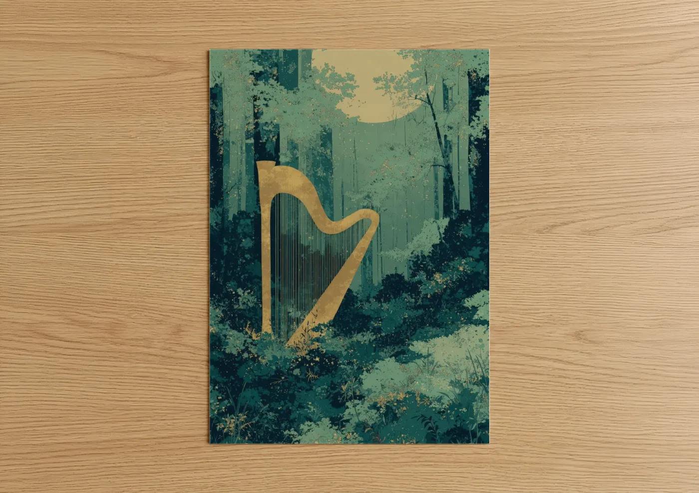 Golden Harp Forest Illustration Wall Art
