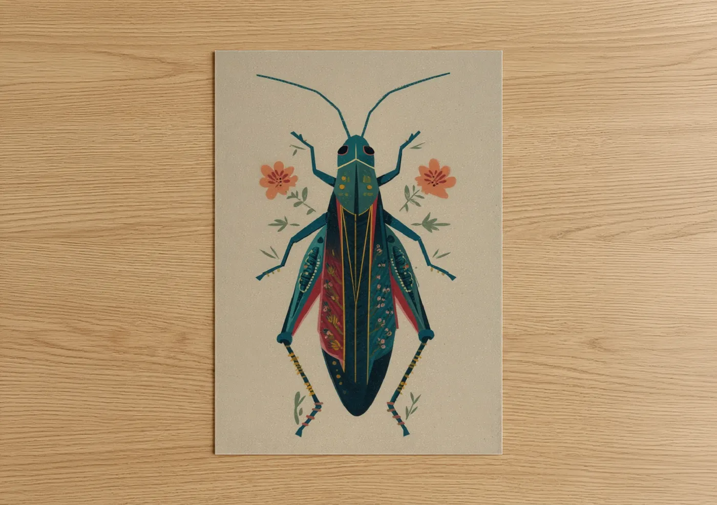 Ornate Grasshopper Botanical Illustration Wall Art