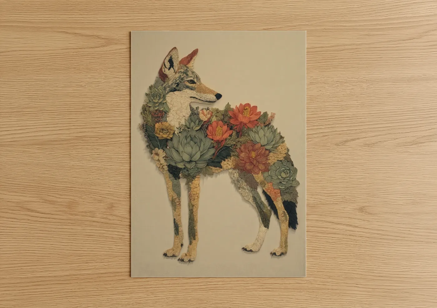 Floral Coyote Botanical Wildlife Wall Art